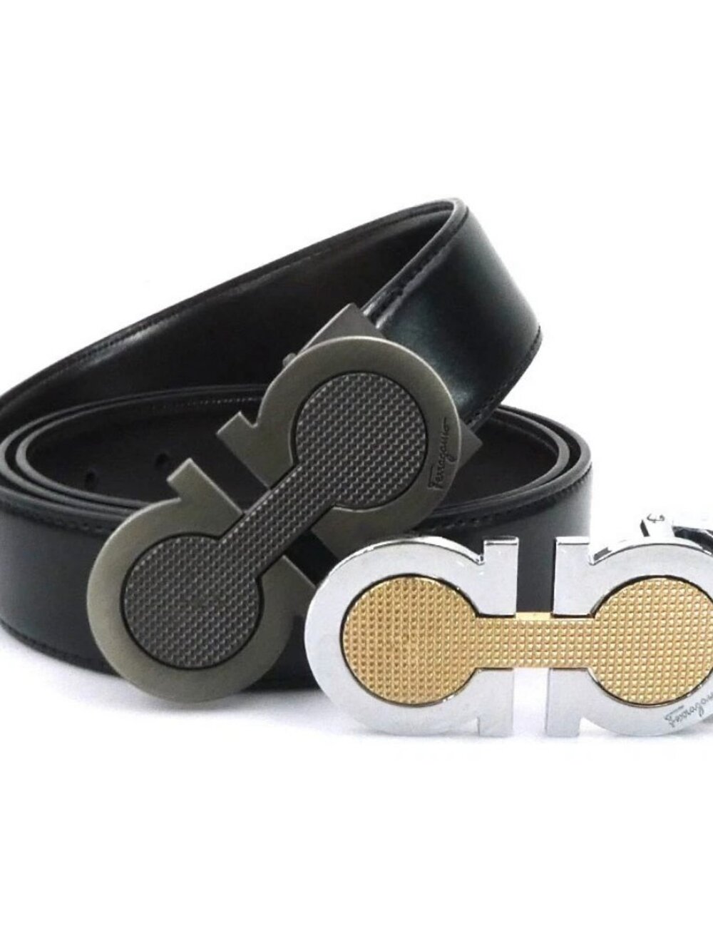 Salvatore Ferragamo Gancini Belt Black Leather/Metal -